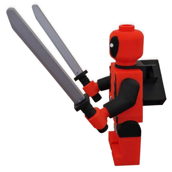Deadpool big fig (side, swords drawn) - Mr 3D Printz - Infinite Brick